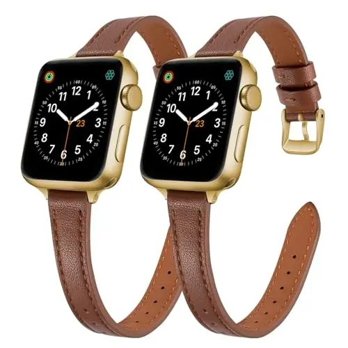 SEURE 2-pack Leather Bands Compatible with Apple Watch Band for women 38mm 40mm 41mm 42mm 44mm 45mm 46mm 49mm,Genuine Leather Band Slim Thin Strap for iWatch Ultra SE Series 10/9/8/7/6/5/4/3/2/1 