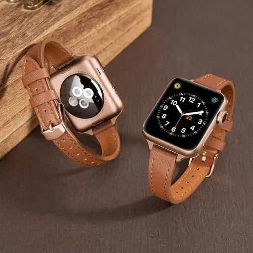 SEURE 2-pack Leather Bands Compatible with Apple Watch Band for women 38mm 40mm 41mm 42mm 44mm 45mm 46mm 49mm,Genuine Leather Band Slim Thin Strap for iWatch Ultra SE Series 10/9/8/7/6/5/4/3/2/1 - 2