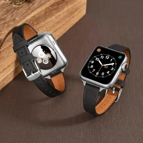 SEURE 2'li Paket Deri Kordon, Apple Watch Kordonu ile uyumlu, kadınlar için 38mm 40mm 41mm 42mm 44mm 45mm 46mm 49mm, Hakiki Deri Kordon İnce Şerit iWatch Ultra SE Serisi 10/9/8/7/6/5/4/3/2/1 için - SEURE (1)