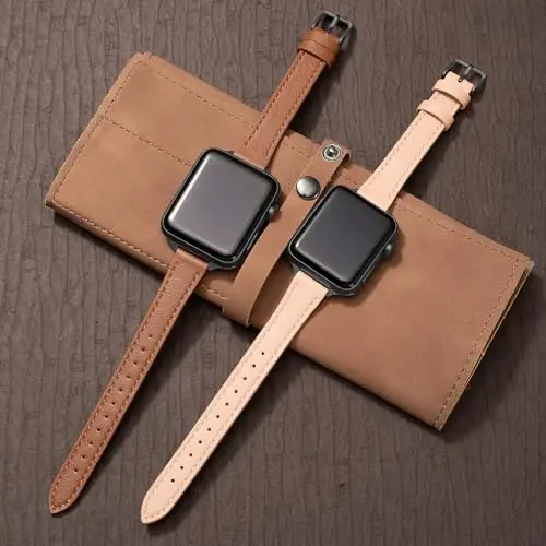 SEURE 2-pack Leather Bands Compatible with Apple Watch Band for women 38mm 40mm 41mm 42mm 44mm 45mm 46mm 49mm,Genuine Leather Band Slim Thin Strap for iWatch Ultra SE Series 11/10/9/8/7/6/5/4/3/2/1 - 3