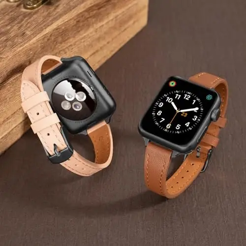 SEURE 2-pack Leather Bands Compatible with Apple Watch Band for women 38mm 40mm 41mm 42mm 44mm 45mm 46mm 49mm,Genuine Leather Band Slim Thin Strap for iWatch Ultra SE Series 10/9/8/7/6/5/4/3/2/1 - MODAZONE (1)