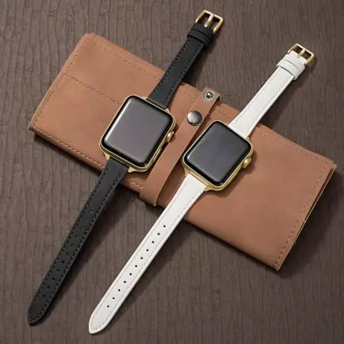 SEURE 2-pack Leather Bands Compatible with Apple Watch Band for women 38mm 40mm 41mm 42mm 44mm 45mm 46mm 49mm,Genuine Leather Band Slim Thin Strap for iWatch Ultra SE Series 11/10/9/8/7/6/5/4/3/2/1 - 3