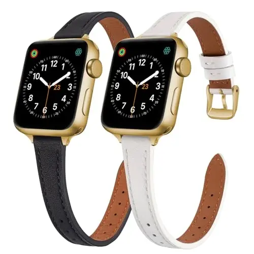 SEURE 2'li Paket Deri Kordon, Apple Watch Kordonu ile uyumlu, kadınlar için 38mm 40mm 41mm 42mm 44mm 45mm 46mm 49mm, Hakiki Deri Kordon İnce Şerit iWatch Ultra SE Serisi 10/9/8/7/6/5/4/3/2/1 için - 1