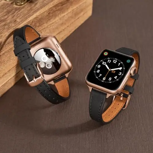 SEURE 2'li Paket Deri Kordon, Apple Watch Kordonu ile uyumlu, kadınlar için 38mm 40mm 41mm 42mm 44mm 45mm 46mm 49mm, Hakiki Deri Kordon İnce Şerit iWatch Ultra SE Serisi 10/9/8/7/6/5/4/3/2/1 için - SEURE (1)