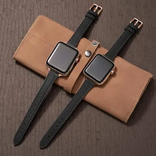 SEURE 2'li Paket Deri Kordon, Apple Watch Kordonu ile uyumlu, kadınlar için 38mm 40mm 41mm 42mm 44mm 45mm 46mm 49mm, Hakiki Deri Kordon İnce Şerit iWatch Ultra SE Serisi 10/9/8/7/6/5/4/3/2/1 için - 3