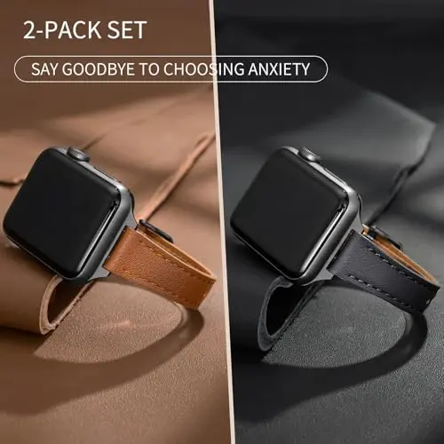 SEURE 2-pack Leather Bands Compatible with Apple Watch Band for women 38mm 40mm 41mm 42mm 44mm 45mm 46mm 49mm,Genuine Leather Band Slim Thin Strap for iWatch Ultra SE Series 11/10/9/8/7/6/5/4/3/2/1 - MODAZONE (1)