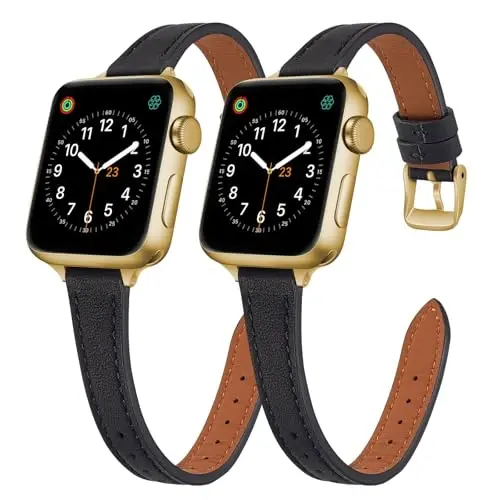 SEURE 2'li Paket Deri Kordon, Apple Watch Kordonuyla uyumlu, kadınlar için 38mm 40mm 41mm 42mm 44mm 45mm 46mm 49mm, Hakiki Deri Kordon, iWatch Ultra SE Serisi 10/9/8/7/6/5/4/3/2/1 için İnce Dar Kayış 
