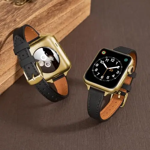 SEURE 2'li Paket Deri Kordon, Apple Watch Kordonuyla uyumlu, kadınlar için 38mm 40mm 41mm 42mm 44mm 45mm 46mm 49mm, Hakiki Deri Kordon, iWatch Ultra SE Serisi 10/9/8/7/6/5/4/3/2/1 için İnce Dar Kayış - SEURE (1)