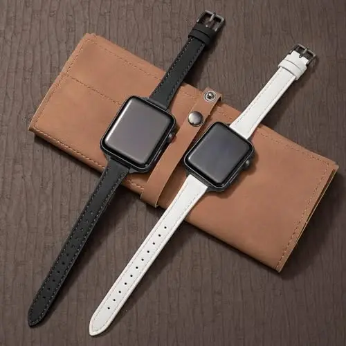 SEURE 2-pack Leather Bands Compatible with Apple Watch Band for women 38mm 40mm 41mm 42mm 44mm 45mm 46mm 49mm,Genuine Leather Band Slim Thin Strap for iWatch Ultra SE Series 10/9/8/7/6/5/4/3/2/1 - 3