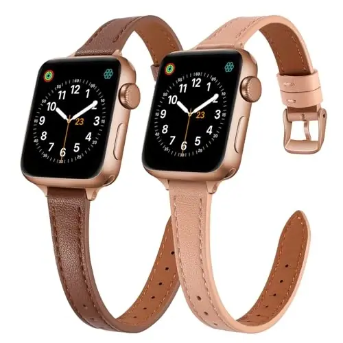 SEURE 2'li Paket Deri Kordon, Kadınlar için Apple Watch Kordonu ile Uyumlu 38mm 40mm 41mm 42mm 44mm 45mm 46mm 49mm, Hakiki Deri Kordon İnce Şerit iWatch Ultra SE Serisi 10/9/8/7/6/5/4/3/2/1 için 