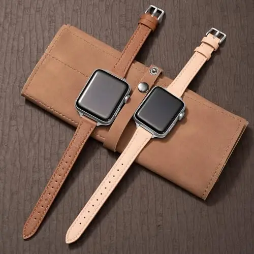 SEURE 2-pack Leather Bands Compatible with Apple Watch Band for women 38mm 40mm 41mm 42mm 44mm 45mm 46mm 49mm,Genuine Leather Band Slim Thin Strap for iWatch Ultra SE Series 11/10/9/8/7/6/5/4/3/2/1 - 3