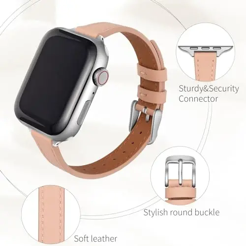 SEURE 2-pack Leather Bands Compatible with Apple Watch Band for women 38mm 40mm 41mm 42mm 44mm 45mm 46mm 49mm,Genuine Leather Band Slim Thin Strap for iWatch Ultra SE Series 11/10/9/8/7/6/5/4/3/2/1 - 4