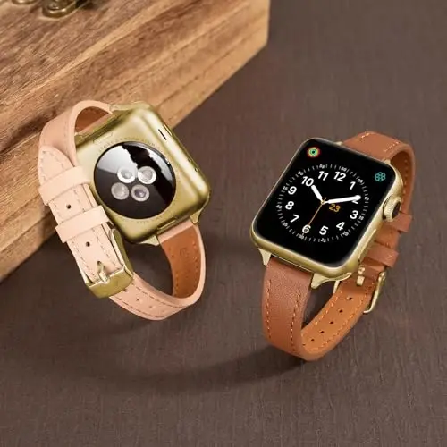 SEURE 2-pack Leather Bands Compatible with Apple Watch Band for women 38mm 40mm 41mm 42mm 44mm 45mm 46mm 49mm,Genuine Leather Band Slim Thin Strap for iWatch Ultra SE Series 10/9/8/7/6/5/4/3/2/1 - MODAZONE (1)