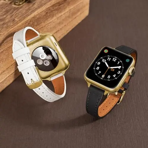 SEURE 2-pack Leather Bands Compatible with Apple Watch Band for women 38mm 40mm 41mm 42mm 44mm 45mm 46mm 49mm,Genuine Leather Band Slim Thin Strap for iWatch Ultra SE Series 11/10/9/8/7/6/5/4/3/2/1 - 2