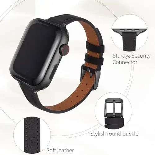 SEURE 2-pack Leather Bands Compatible with Apple Watch Band for women 38mm 40mm 41mm 42mm 44mm 45mm 46mm 49mm,Genuine Leather Band Slim Thin Strap for iWatch Ultra SE Series 11/10/9/8/7/6/5/4/3/2/1 - 4
