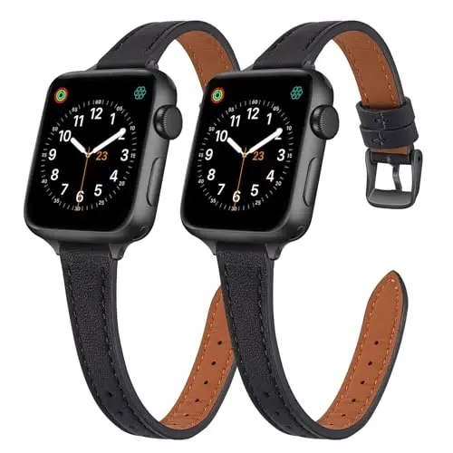 SEURE 2'li Paket Deri Kordon, Kadınlar için Apple Watch Kordonu ile Uyumlu 38mm 40mm 41mm 42mm 44mm 45mm 46mm 49mm, iWatch Ultra SE Serisi 10/9/8/7/6/5/4/3/2/1 için Hakiki Deri Kordon İnce İnce Kayış 