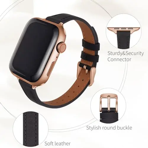 SEURE 2-pack Leather Bands Compatible with Apple Watch Band for women 38mm 40mm 41mm 42mm 44mm 45mm 46mm 49mm,Genuine Leather Band Slim Thin Strap for iWatch Ultra SE Series 11/10/9/8/7/6/5/4/3/2/1 - 4