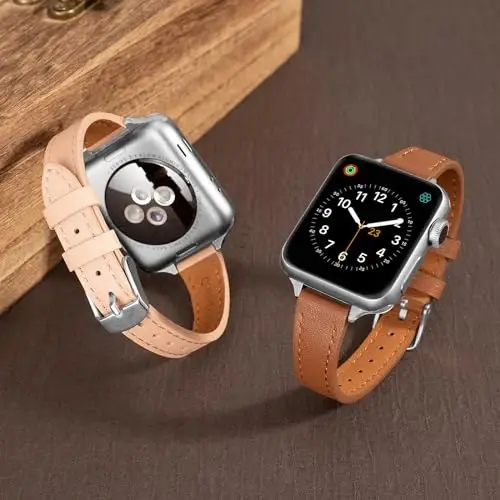 SEURE 2-pack Leather Bands Compatible with Apple Watch Band for women 38mm 40mm 41mm 42mm 44mm 45mm 46mm 49mm,Genuine Leather Band Slim Thin Strap for iWatch Ultra SE Series 11/10/9/8/7/6/5/4/3/2/1 - 2