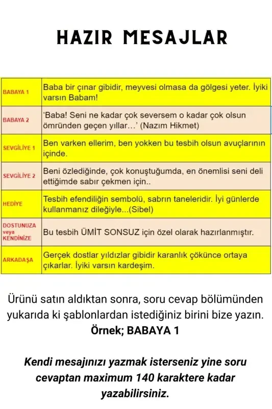 Sevgiliga maxsus xabarlari o'qli o't o'chiruvchi tasbeh - Ismga xos 6x11 mm sariq qora tasbeh - Yog'och qutichali-sariq qora - 3