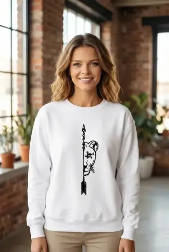 Sevgililer Günü Baskılı Oversize Bisiklet Yaka Sweatshirt - Beyaz - 1