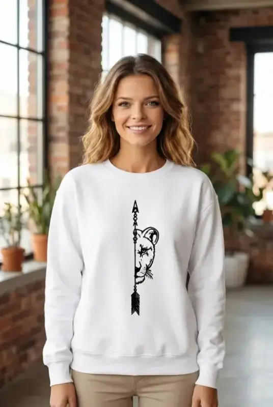 Sevgililer Günü Baskılı Oversize Bisiklet Yaka Sweatshirt - Beyaz - 1