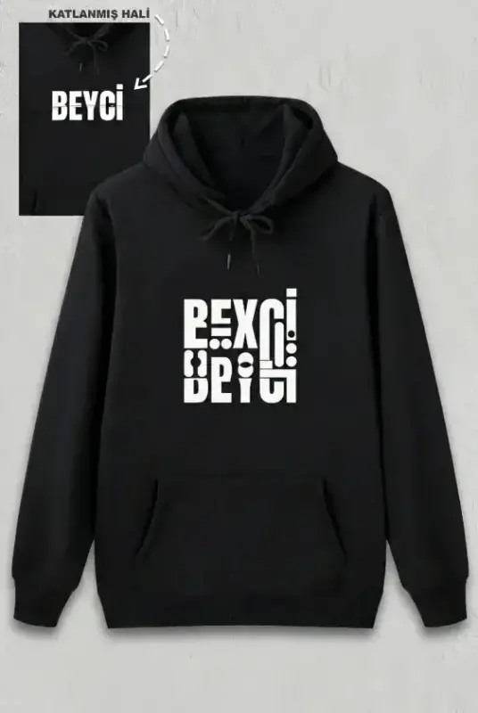 Sevgililer Günü Beyci Hediye Baskılı Oversize Kapüşonlu Sweatshirt - Siyah - BÜYÜKBEDENIZ
