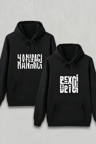 Sevgililer Günü Beyci Hediye Baskılı Oversize Kapüşonlu Sweatshirt - Siyah - BÜYÜKBEDENIZ (1)