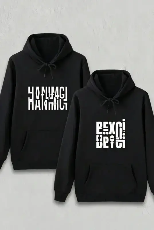 Sevgililer Günü Beyci Hediye Baskılı Oversize Kapüşonlu Sweatshirt - Siyah - 2