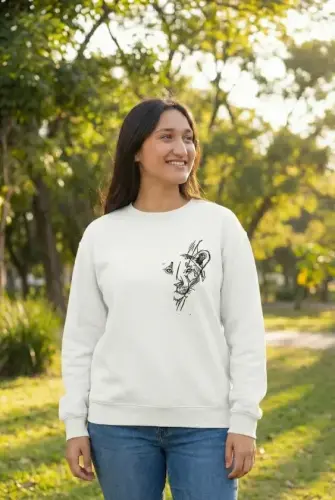 Sevgililer Günü Özel Bisiklet Yaka Baskılı Oversize Sweatshirt - Beyaz - 1