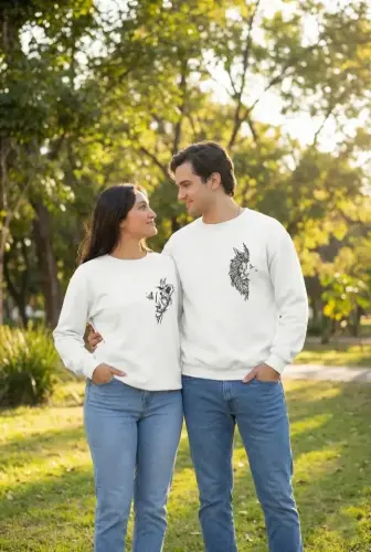 Sevgililer Günü Özel Bisiklet Yaka Baskılı Oversize Sweatshirt - Beyaz - 2