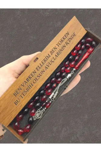Sevgililer Günü Tesbih,kırmızı Siyah Hareli Ahşap Kutulu Tesbih-kırmızı siyah 