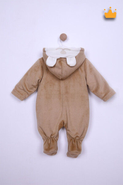 Sevimli Ayı Şapkalı Peluş Erkek Kız Bebek Tulum Kahve 15316 - BABYDOLA (1)