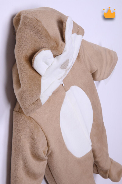 Sevimli Ayı Şapkalı Peluş Erkek Kız Bebek Tulum Kahve 15316 - 3