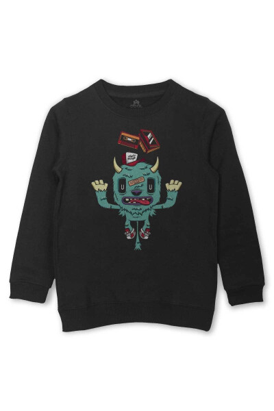 Sevimli Canavar Retro Daft Punk 90lar Baskılı Çocuk Sweatshirt Siyah Sweat - SO COOL