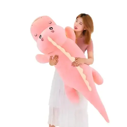 Cute Dinosaur Stuffed Animal Pillow, Soft Lumbar Back Cushion, Big Plushies, Great Gift for Kids Birthday, Valentine (Pink, 31.4in) - 1