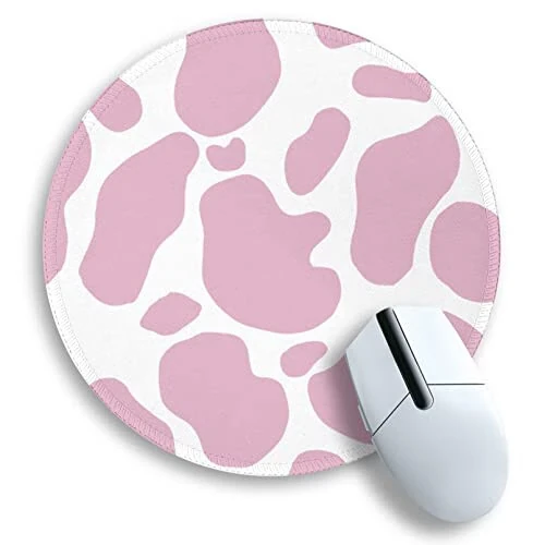 Cute Cow Print Round Mouse Pad, Small Mousepad for Laptop Gaming Women, with Stitched Edge Non-Slip Rubber Base, Cute Home Office Decor Desk Accessories Office Supplies Gift for Women Teen Girls 