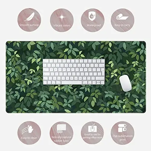 Cute Cat Kawaii Green Desk Mat - Large Gaming Mouse Pad & Keyboard Laptop Mat - Anime XL (31.5x15.7 in) - Non-Slip Base, Stitched Edges - 6
