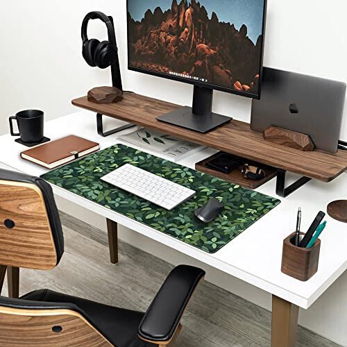 Cute Cat Kawaii Green Desk Mat - Large Gaming Mouse Pad & Keyboard Laptop Mat - Anime XL (31.5x15.7 in) - Non-Slip Base, Stitched Edges - 3