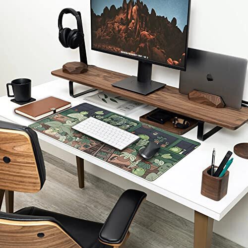 Cute Frog Kawaii Green Desk Decor Mat, Large Gaming Mouse Pad for Computer Keyboard Laptop, Home Office Accessories for Girl (31.5x15.7 in)-with Stitched Edges Pad - 3