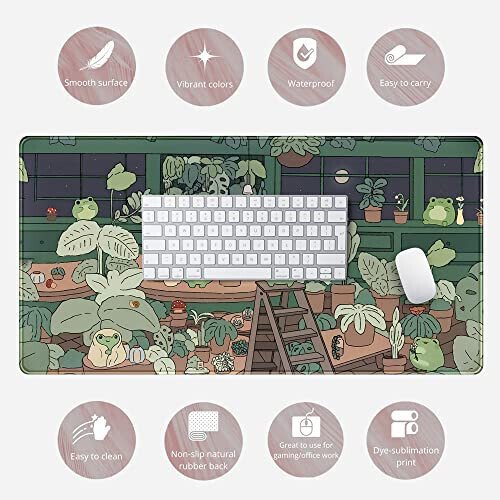 Cute Frog Kawaii Green Desk Decor Mat, Large Gaming Mouse Pad for Computer Keyboard Laptop, Home Office Accessories for Girl (31.5x15.7 in)-with Stitched Edges Pad - 6