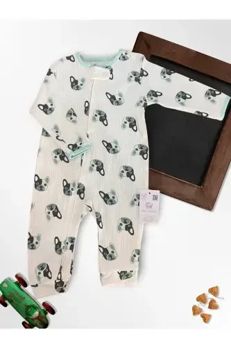 Sevimli Pati %100 Tabiiy Paxta 3talik Bolalar Kombinezoni 0-18 Oy (UNISEX)-oq rangli - 4