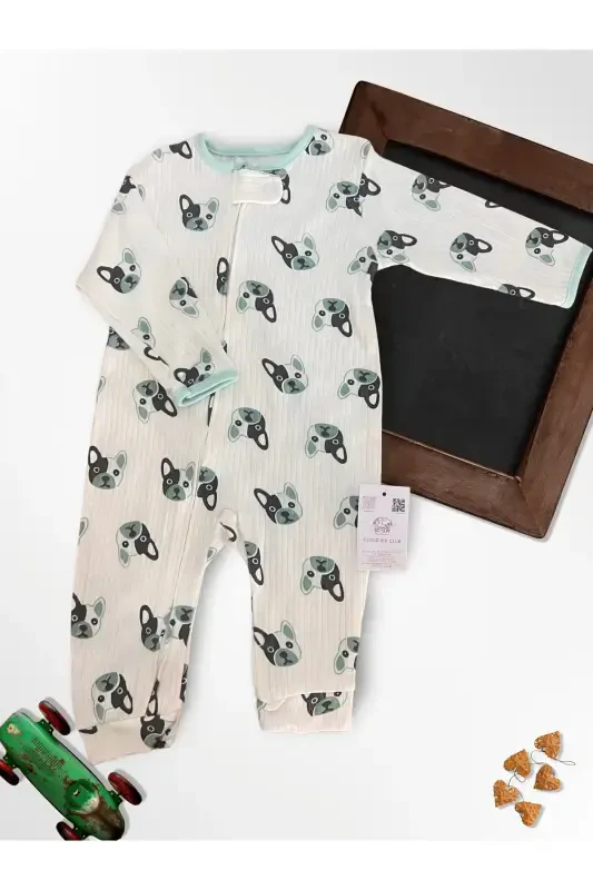 Sevimli Pati %100 Tabiiy Paxta 3talik Bolalar Kombinezoni 0-18 Oy (UNISEX)-oq rangli - 4