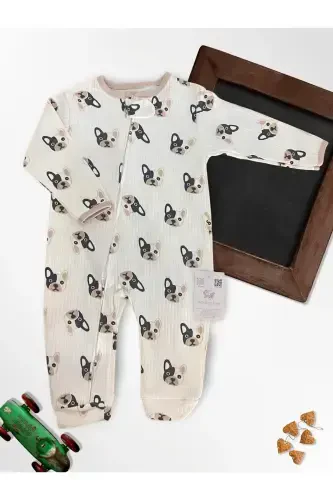 Sevimli Pati %100 Tabiiy Paxta 3talik Bolalar Kombinezoni 0-18 Oy (UNISEX)-oq rangli - 5