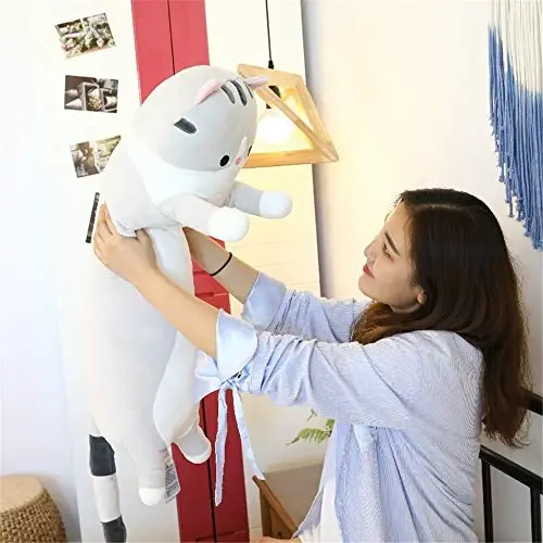 Lovely Plush Cat Doll Cute Cartoon Soft Stuffed Kitten Long Throw Sleeping Pillow Toy Gift for Kids Girlfriend Multiple Size (Grey,90cm/35.4in) - 4