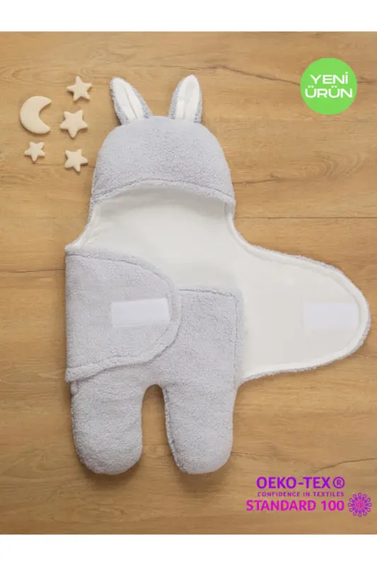 Sevimli Tavşan Seriyasi Qishki Chaqaloq Uyqu Xaltasi 0-9 Oy Tabiiy Paxta Astarlı Unisex 1.5 Tog-Kulrang - SAREBABY
