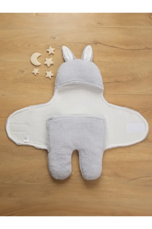Sevimli Tavşan Seriyasi Qishki Chaqaloq Uyqu Xaltasi 0-9 Oy Tabiiy Paxta Astarlı Unisex 1.5 Tog-Kulrang - 3