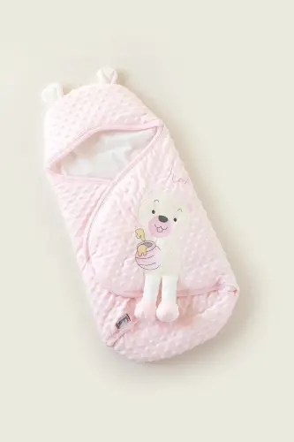 Sevimli Topitos Nakışlı Velboa Kundak-Pembe 