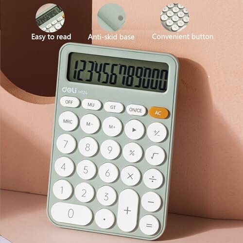 deli Cute Green Calculator Desktop Big Buttons Small Simple Handheld Calculator Basic with 12 Digit Large LCD Display Girls Aesthetic for Women Standard for School Home Office - 2