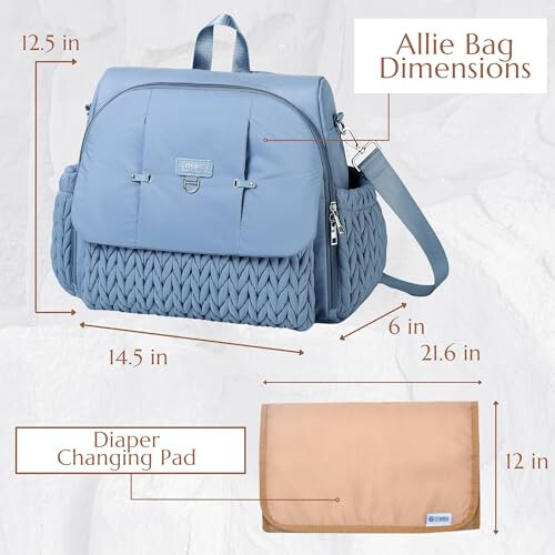 SEWBOO Allie Backpack Stylish Diaper Bag,Travel Baby Bag with Insulated Pockets,Changing Pad, Stroller Clips, Shoulder Strap(Ash Blue) - 5