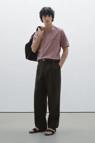 Sewing detailed %100 cotton t-shirt-PURPLE - MASSIMO DUTTI (1)